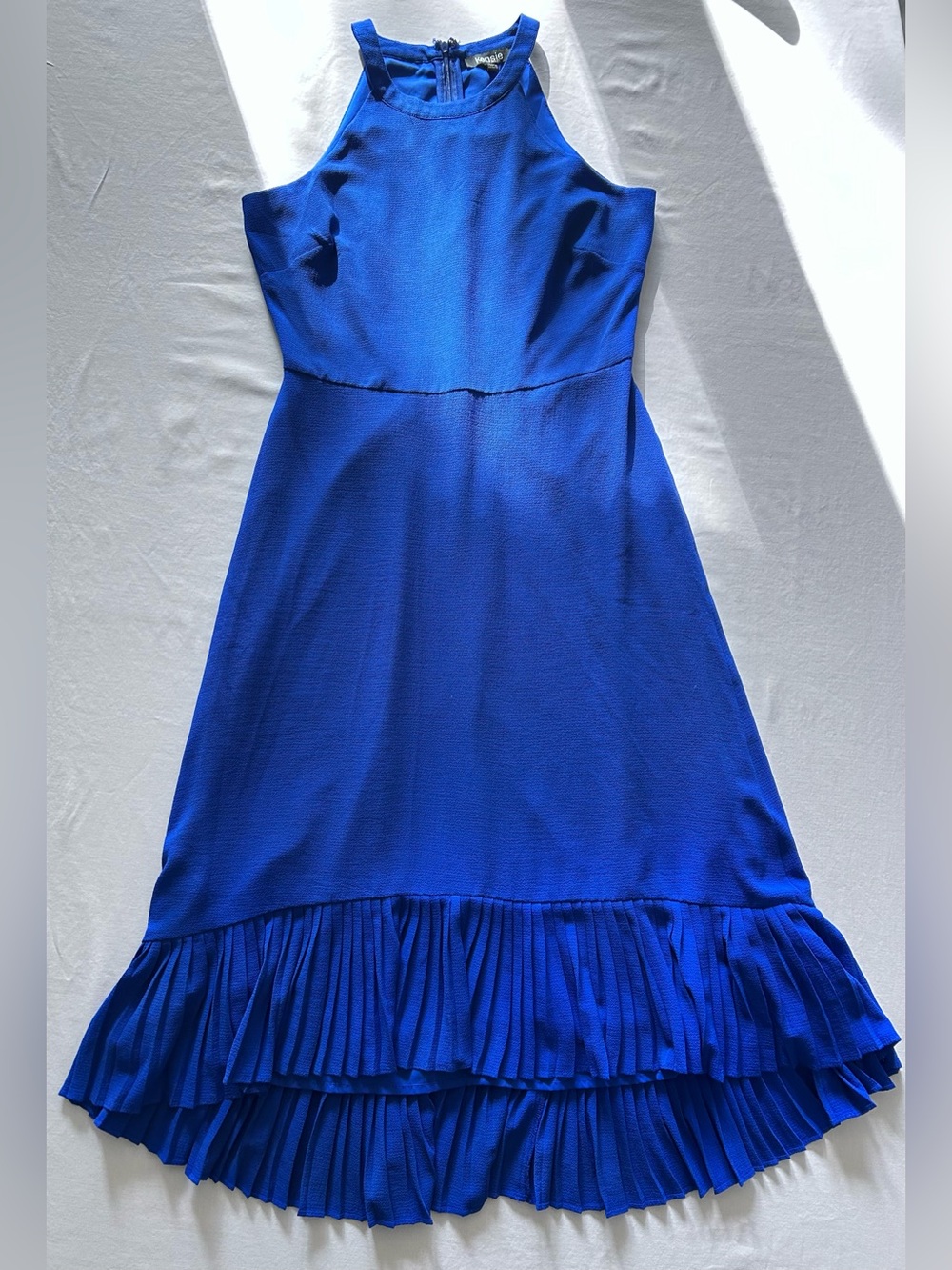 Kensie Royal Blue Pleated Ruffle Hem Midi Dress Size 4 Sleeveless